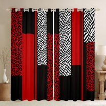 Homewish Contemporary Geometric Stripe Black Out Curtains,Chic Geometric Striped Curtains Pack of 2 (42x63 Each),Red White Black Bedroom Curtains For Boys Teens,Breathable Home Decor