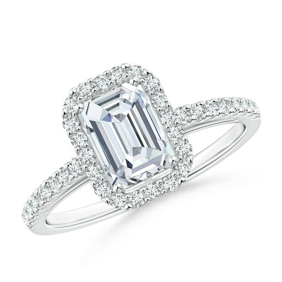 Angara Bague en Diamant de Laboratoire - Bague Halo en Platine pour Femme avec Diamant Taille Émeraude Serti à Griffes (Taille de Bague = 9)