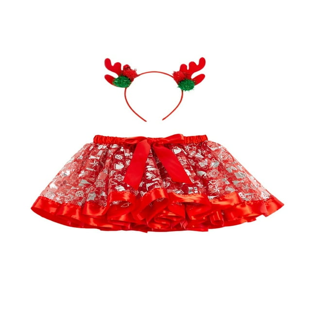 Jupe Princesse Fille Imprimé de Noël Jupe Tutu avec Bandeau Élan