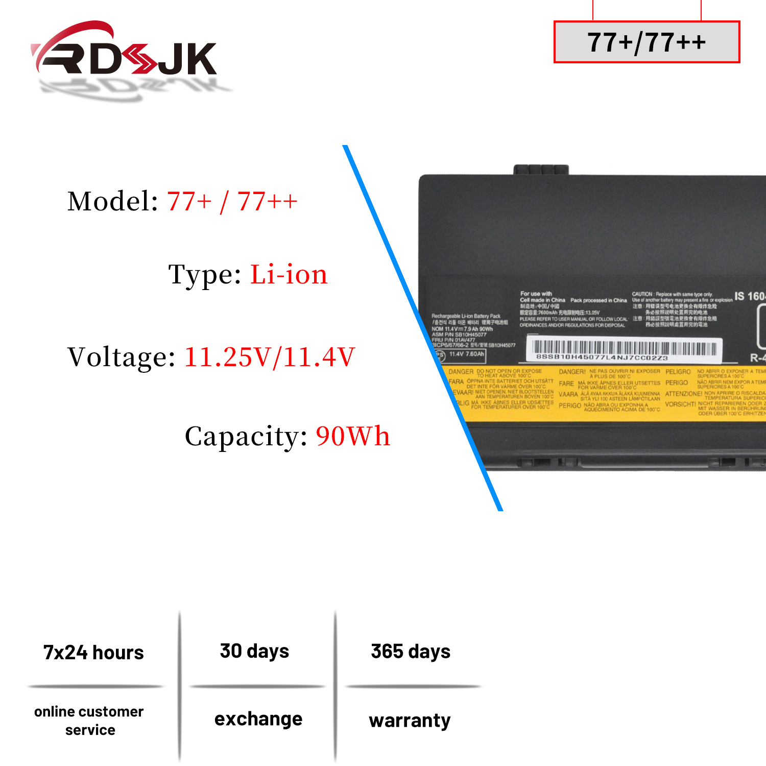 New 77+ 11.25V/11.4V 90Wh 77++ Laptop Battery for Lenovo Thinkpad P50 P51 P52 00NY490 00NY491 00NY492 01AV495 01AV496 SB10K97634 SB10K97635 SB10H45075 SB10H45076 SB10H45077 SB10H45078 01AV477 00NY493 - image 2 of 7