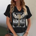 thumbnail image 2 of LINGLANG Nashville Guitar T-Shirt Women's Summer V Neck Country Music Graphic Short Sleeve Tee Retro Band Concert Tops Music City Blouse, 2 of 4