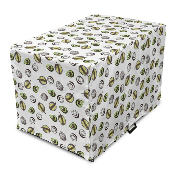 Tropical Dog Crate Cover, Sketches of Avocados Coconuts and Durian, Easy to Use Pet Kennel Cover Small Dogs Puppies Kittens, 7 Sizes, White Charcoal Grey, by Ambesonne