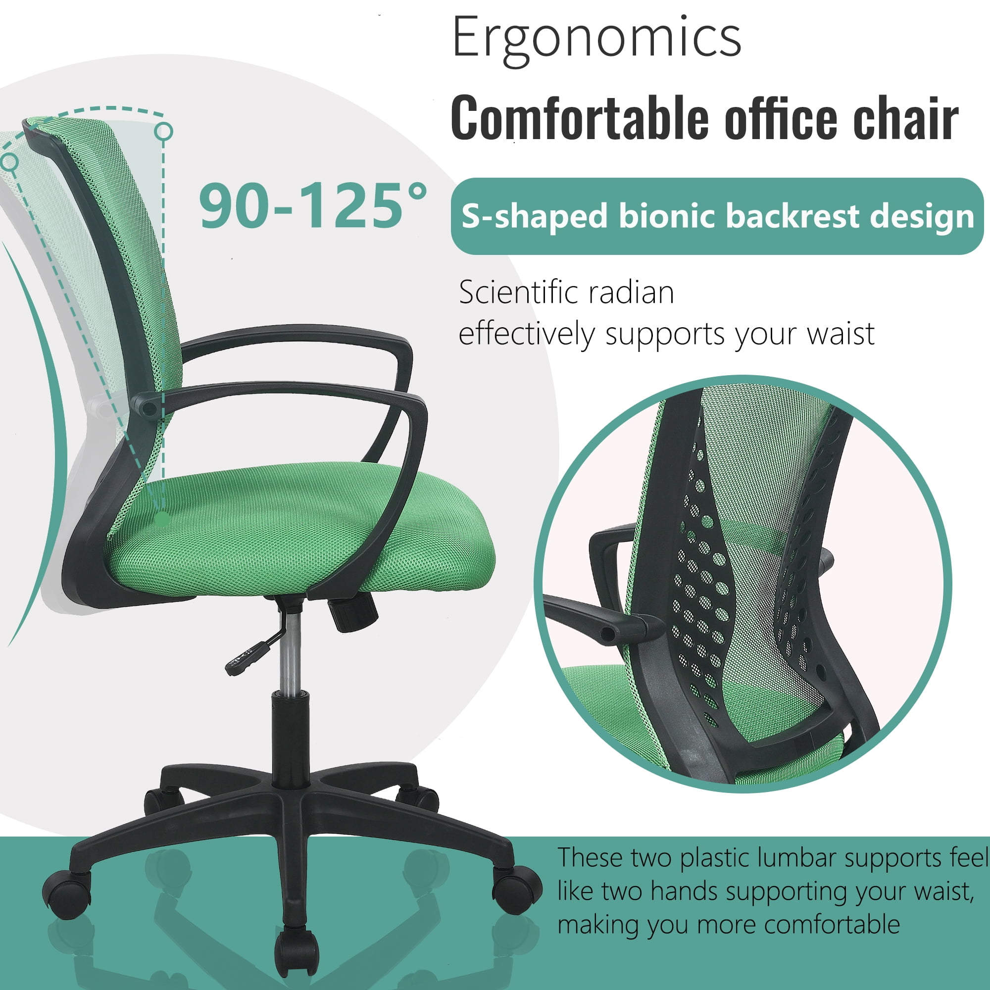 FDW Ergonomic Home Office Chair, Lumbar Support, Rolling Swivel for Women(Green)