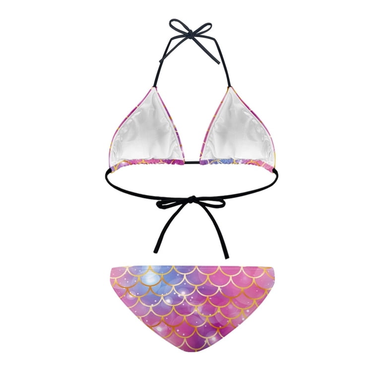 COEQINE Women's Allover Print Bikini Sets Sexy High Leg Spandex Spaghetti  Strap Bathing Suits Pink Mermaid Scales Starlight Removable Pad 2 Piece Sexy  Beachwear, S - Walmart.com