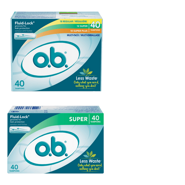 o.b Tampons Variety Pack and Super Absorbency Tampons Pack of 2 (Total of 80 Tampons
