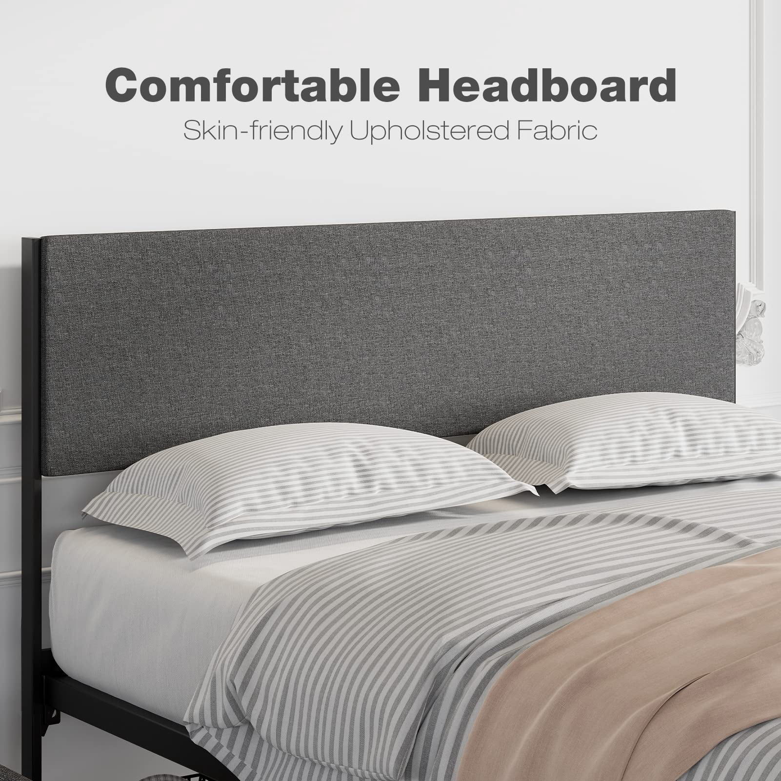 Full/Queen Size Bed Frame with 2 Storage Drawers, Upholstered Platform Bed Frame with Headboard, Mattress Foundation with Steel Slats Support, No Box Spring Needed