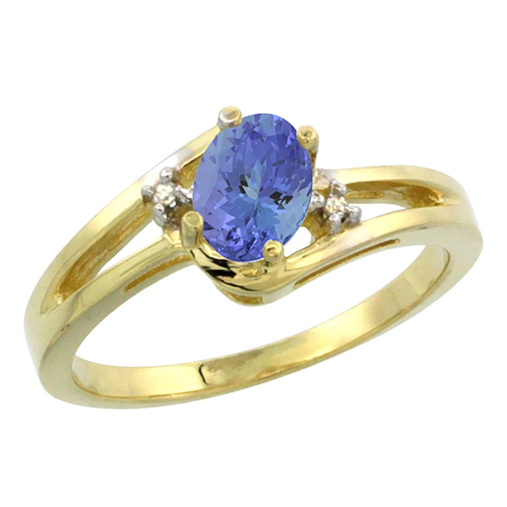 14K Yellow Gold Natural Tanzanite Ring Oval 6x4mm Diamond Accent, sizes 5-10 by WorldJewels