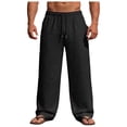 thumbnail image 2 of Ceisia Men's Linen Blend Wide Leg Pants Elastic Waist Drawstring Breathable Loose Fit Summer Beach Trousers Black S Gifts for Father, 2 of 9