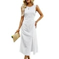 thumbnail image 2 of Womens Casual Dresses Solid Color Dress Long Sleeveless Vest Skirt Summer Temperament Waist Cinching White XL, 2 of 9