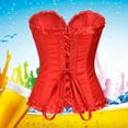 thumbnail image 3 of Hpapadks Corset Belts for Women Ruffles Lace Up Overbust Bustier with Bow Tie Front Adjustable Ruched Corset Belt Halloween Red, 3 of 6