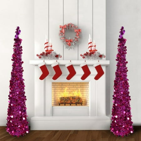 5 Foot Pink Sequin Pop Up Tinsel Christmas Tree For Xmas