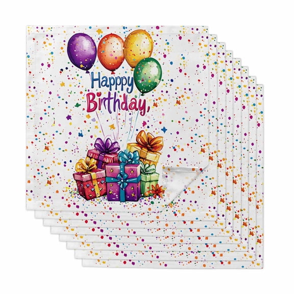 Happy Birthday Cloth Napkins, Colorful Balloon Gifts Patterns Washable and Reusable Dinner Napkins Set of 8, Table Napkin for Kitchen Party Birthday Wedding Hotel Housewarming 20"x20"