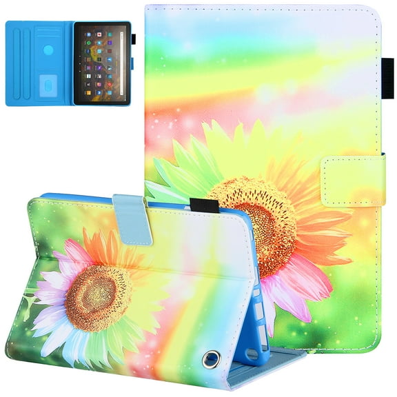 All-New Fire HD 10&HD 10 Plus Case (11th Generation, 2021 Release), Folio Stand Premium Leather Magnetic Wallet Cover with Smart Auto Wake/Sleep & Pencil Holder, Sunflower