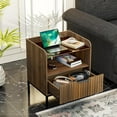 thumbnail image 5 of Glavbiku Mid Century Modern Nightstand Set of 2 with Charging Station, Glass Top 1 Drawer Walnut End Table for Bedroom, Living Room, 5 of 14