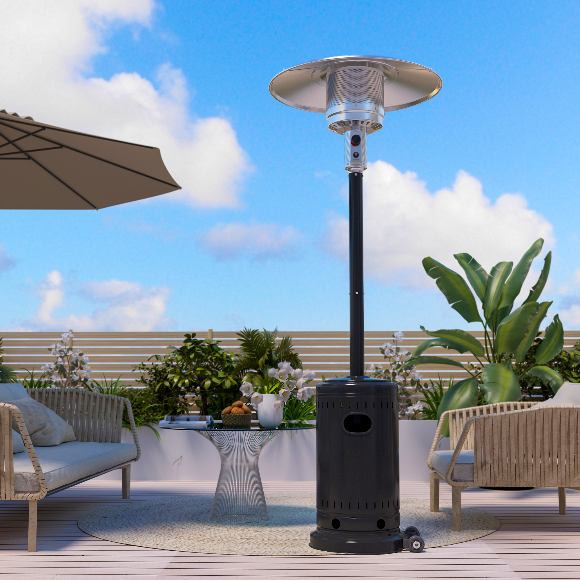 Pamapic 48,000 BTU Propane Patio Heater With Wheels, Black photo 5