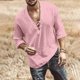 thumbnail image 2 of Designer Spring Summer Men's Casual Cotton Linen Solid Color Long Sleeve Shirts Loose Stand Collar Shirts 2XL, 2 of 5