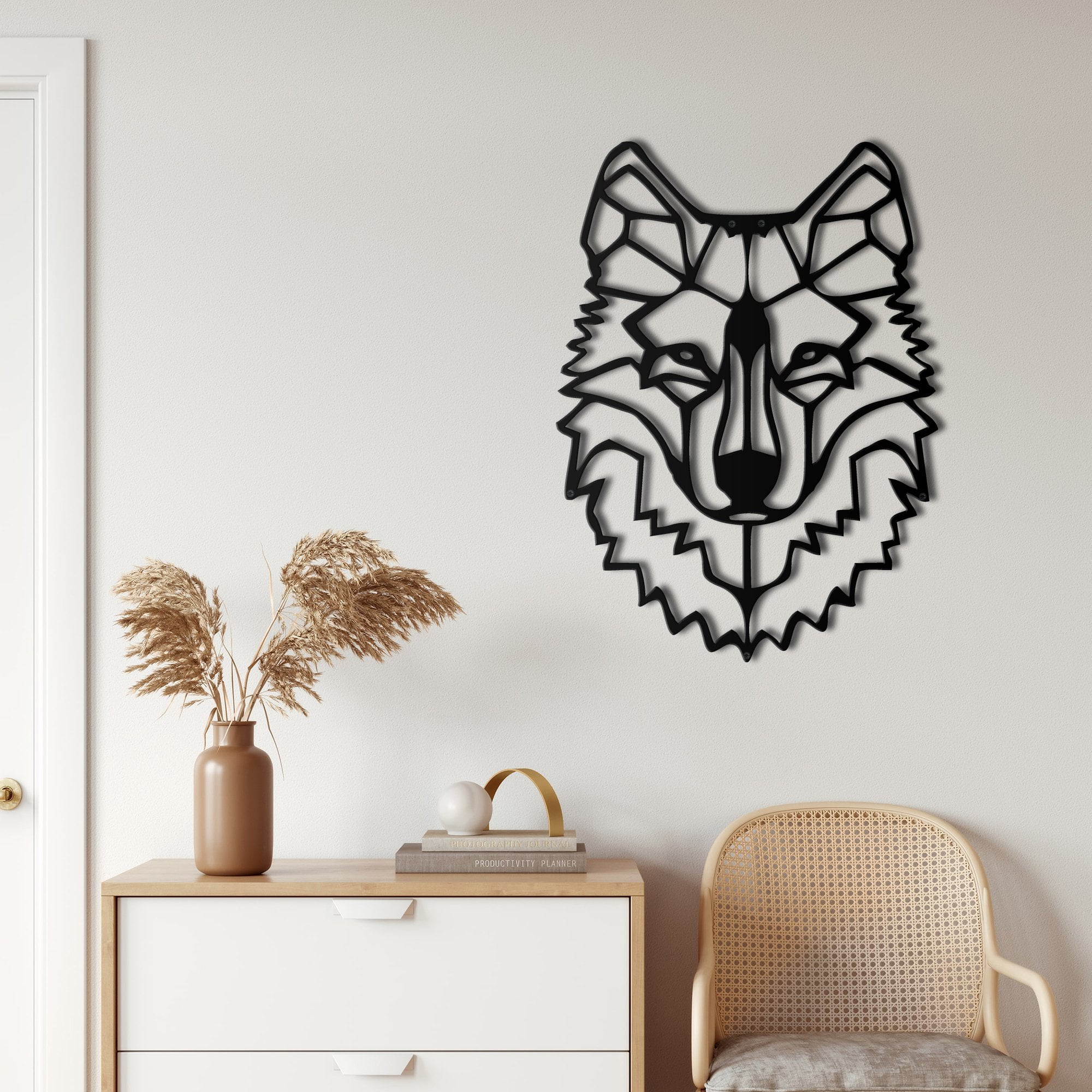 Wolf Head Metal Wall Art for Home and Outside - Wall-Mounted Geometric ...