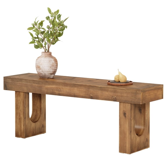 Finmind 47" Long Solid Wood Dining Bench, Farmhouse Indoor Narrow Kitchen Table Bench with Sturdy Legs for Dining Room, Kitchen, Living Room, Easy Assembly, Rustic Brown