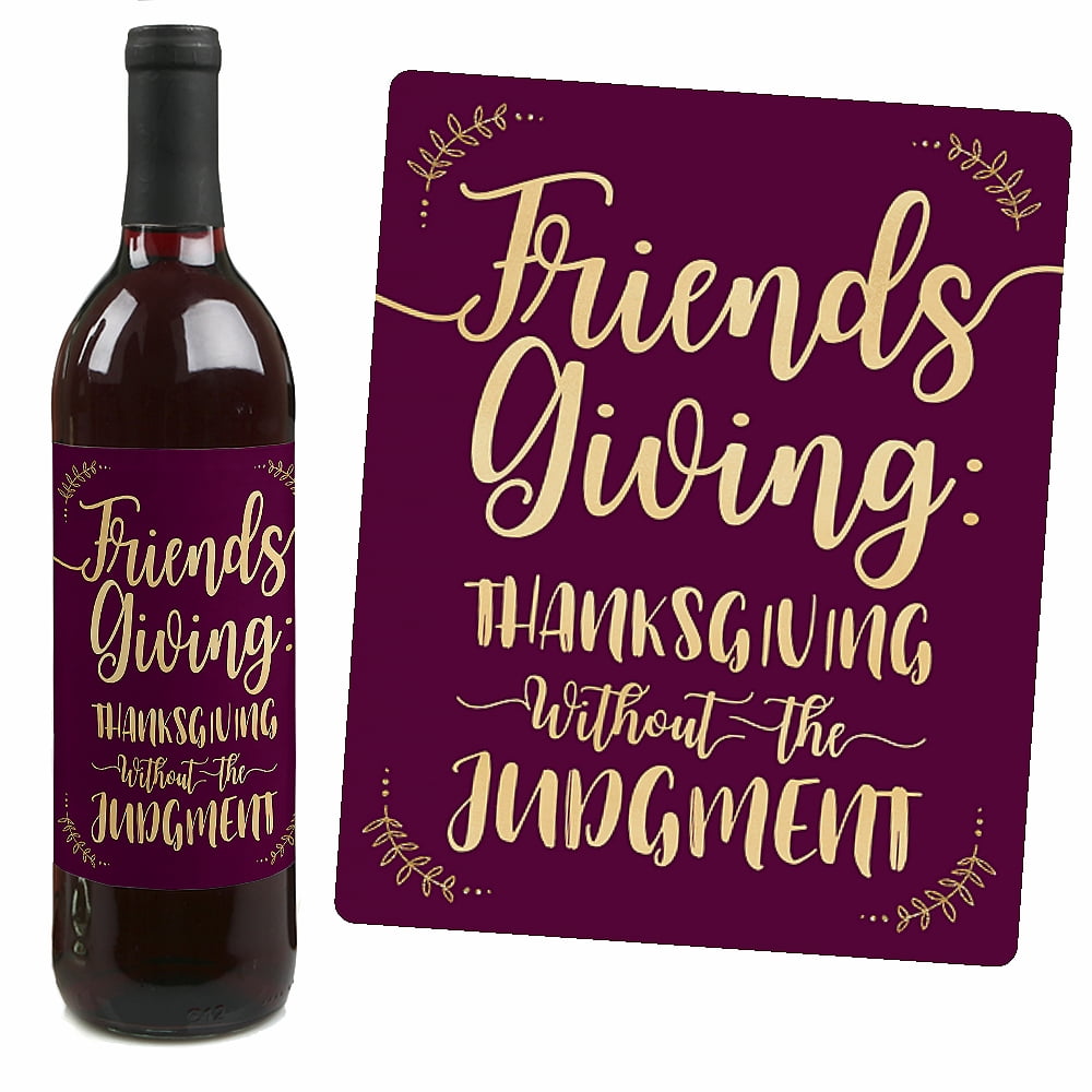 Elegant Thankful for Friends - Friendsgiving Thanksgiving Party Decorations for Women and Men - Wine Bottle Label