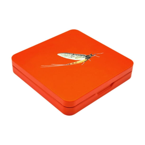 Caja de pesca con mosca, contenedor de señuelos, soporte, 16 ranuras, caja de aparejos para pesca con mosca. naranja