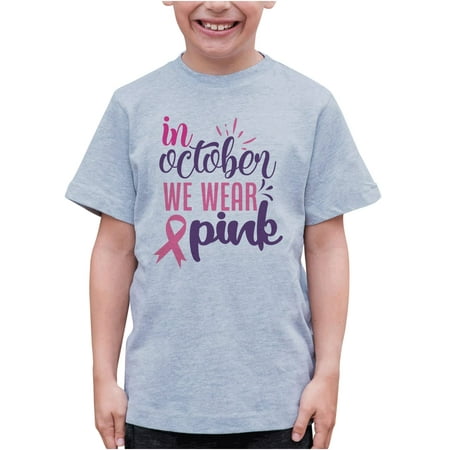 

7 ate 9 Apparel Kids Breast Cancer Shirts - in October We Wear Pink Grey T-Shirt 2T