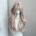 thumbnail image 4 of Xiao Hua Peluca ondulada de longitud media, cubierta para la cabeza, 1 peluca sintética resistente al calor, cabello rizado bohemio chic, peluca protectora, peluca refinada, rosa claro, 4 of 4