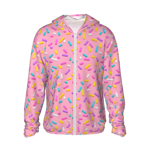Fotbe Pink Donut Chaqueta con Protección Solar UPF 50+ para Hombre y Mujer, Camisa con Capucha y Bolsillos-Large