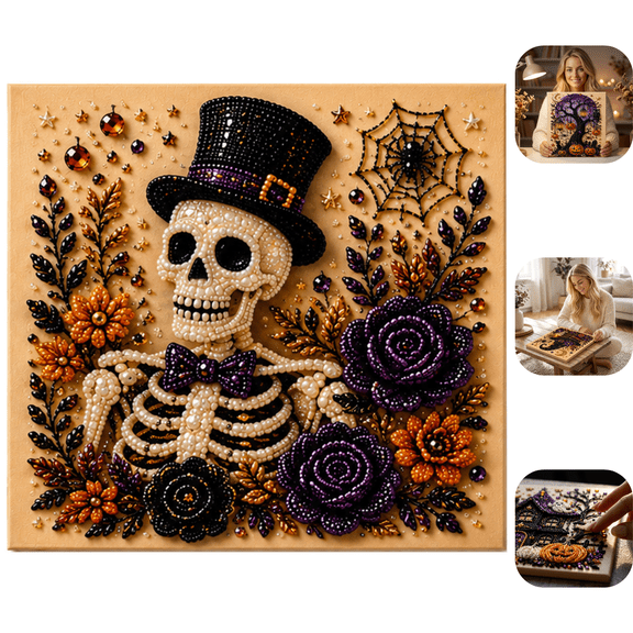 Halloween Ghost Pearl Art DIY Kit, 3D Pearl Mosaic Craft Set, 6 Styles Haunted House Ghost, Skeleton, Witch & Owl Tree Canvas, DIY Fall Home Decor Wall Art, Beginner DIY Seasonal Party Gift D 1Pc