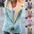 thumbnail image 1 of Women Winter Solid Color Buttons Lapel Warm Coat Plush Thick Outerwear Jacket, 1 of 8