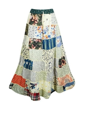 Mogul Indian Women Ethnic Handmade Patchwork Rayon Printed Long Skirts