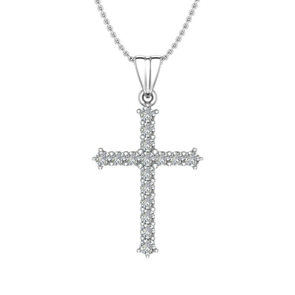 1/4 Carat Diamond Cross Pendant Necklace in 14K White Gold (Silver Chain Included) (SI1-SI2 Clarity)