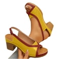 thumbnail image 3 of KIJBLAE Women's Color Block Peep Toe Sandals, Open Toe Single Strap Style, Chunky High Heel Trendy Beach Summer Vacation Shoes Yellow 39, 3 of 4