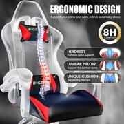 Bigzzia Gaming Chair with Adjustable Headrest & Lumbar Support, Height Adjustable, Red