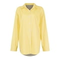 thumbnail image 4 of Jzuxvd Womens Button Down Shirts Gauze Cotton Dress Shirt Long Sleeve Oversized Solid Tunic Tops with Pockets Yellow XXL, 4 of 8