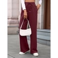 thumbnail image 4 of Womens Casual Wide Leg Loose Fall Drawstring Elastic High Waisted Athletic Joggers with Pockets Wine Red S, 4 of 8