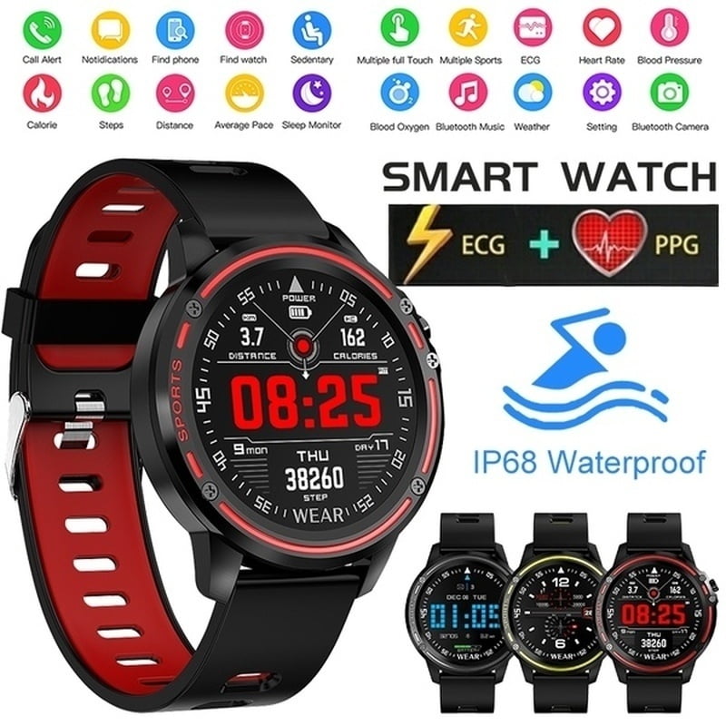 L8 Waterproof IP68 ECG Blood Pressure Oxygen Monitor Smart Watch Sports