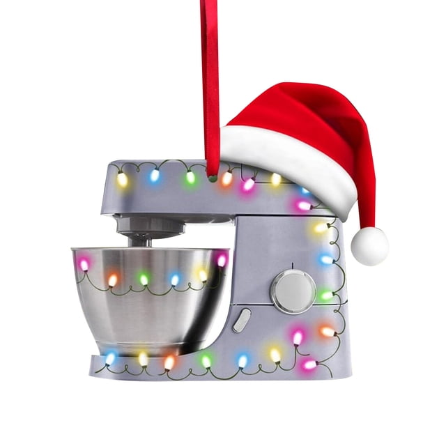 Adorno navideño con forma de batidora para hornear, colgante plano para árbol de Navidad, decoración para coche