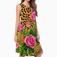 thumbnail image 2 of Pink Roses Leopard Print Fabric Spring Summer Dresses For Women Fashion Dress Casual Sleeveless Loose Sundress With Pockets, 2 of 4