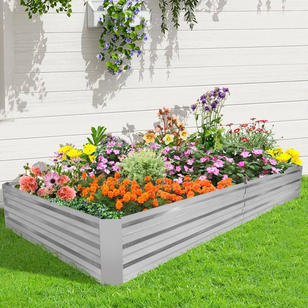 Galvanized Garden Bed, 6x3x1ft Outdoor Raised Garden Bed for Vegetables