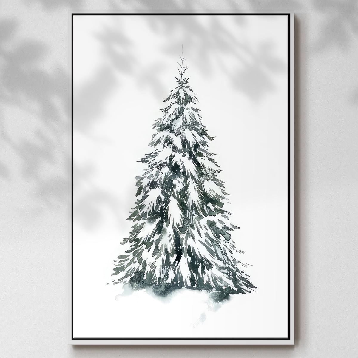 Blue Spruce II - Framed Gallery Wrapped Holiday Canvas - 17 x 25 - White Frame