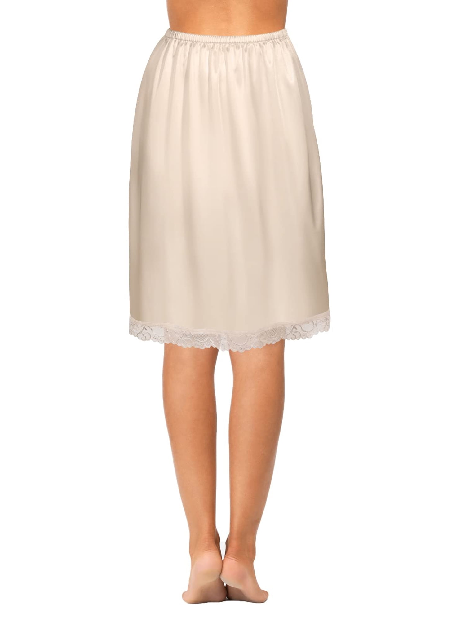 Women Knee Length Half Slip Underskirt Lingerie with Lace Trim Anti