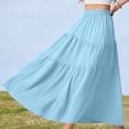 thumbnail image 6 of Women's Boho Maxi Skirt with Pockets - Elastic High Waist Flowy Tiered A-Line Long Skirts for Summer Vacation Light Blue A XL, 6 of 6