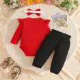 thumbnail image 3 of Baby Girl Clothes 0 3 6 9 12 18 Months Letter Print Long Sleeve Floral Ruffle Romper and 3D Flowers Bow Pant Headband Sets Cute Baby Girl Winter Clothes, 3 of 7