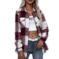 thumbnail image 2 of Chaqueta a cuadros,Chaqueta a cuadros para mujer, abrigo con cuello vuelto de otoño, prendas de vestir exteriores de manga larga, durabilidad extendida, 2 of 7