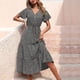 thumbnail image 3 of Vestido casual de verano con cuello en V y manga corta con cinturón y dobladillo con volantes para mujer Fridja  nalpqowj28430, 3 of 8
