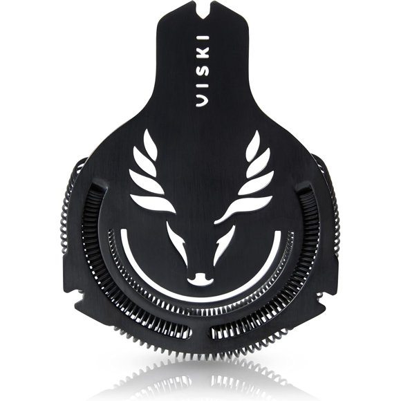 Viski Hawthorne Laser Cut Cocktail Strainer for Drinks with Springs and Scratch Resistant Titanium Finish-Set of 1, Black-Staghead