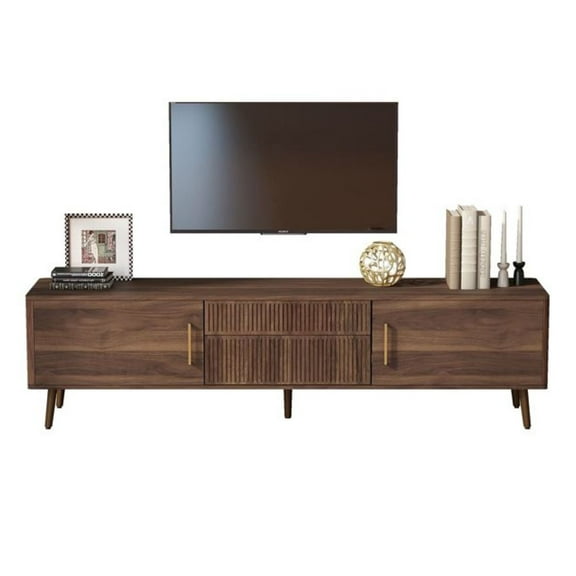 Mid Century TV Stand with 2 Drawers, 80'' Media Console, Walnut Entertainment Center