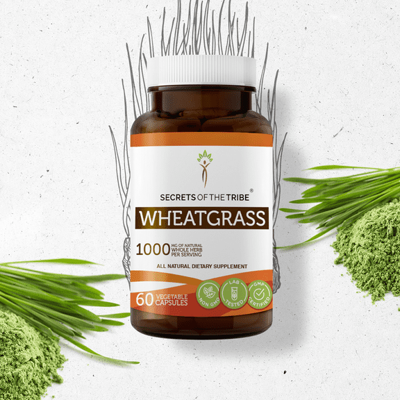 Secrets of the Tribe Wheatgrass 60 Capsules, 500 mg, Organic Wheatgrass (Triticum aestivum) Dried Leaf