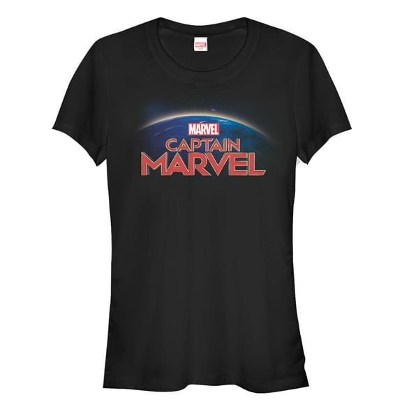 Junior's Marvel Captain Marvel Horizon Logo Graphic Tee Black Small