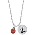 thumbnail image 1 of Delight Jewelry Silvertone Mini Orange Basketball - Silvertone Script Initial Disc - L - Charm Necklace, 20"+3", 1 of 4